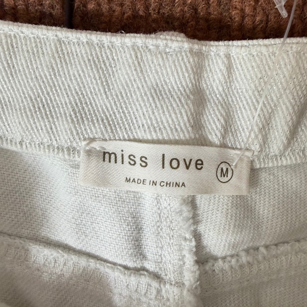 Miss Love Womens White Denim Cargo Pants Wide Leg Utility Multi Pocket Size M - Picture 2 of 8